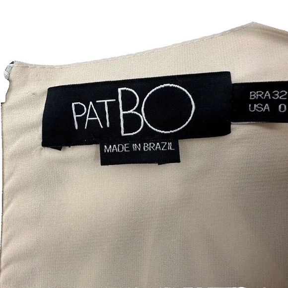 PatBO Dress Size 0 V-Neck Fit Flare Fringe Trim Emerald Green Ivory Print - Picture 3 of 16